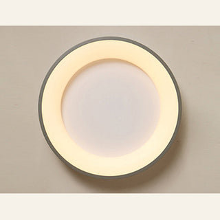Grey round ceiling fixture in living room, Scandinavian LED light