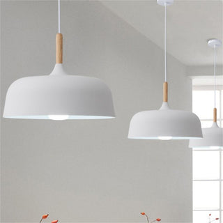 Cream metal pendant side view — industrial small glass fixture