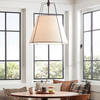 Suspension moderne - Lampe à suspendre en tissu blanc avec tige réglable pour salon
