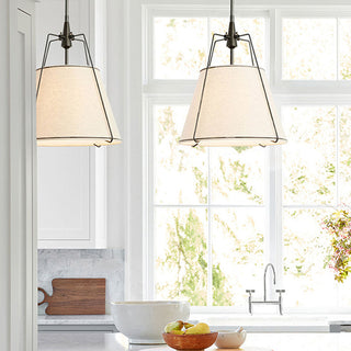 Suspension moderne - Lampe à suspendre en tissu blanc avec tige réglable pour salon