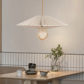 Vintage rope pendant lamp detail — hat shape hanging fixture
