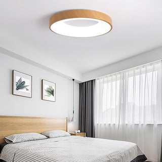 Natural Wood Ceiling Light – Round LED Ceiling Lamp With Warm Ambient Lighting