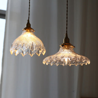 Mid-century brass glass pendant lamp — vintage adjustable fixture