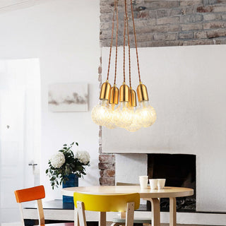 Modern glass pendant side angle — sleek LED ceiling lamp