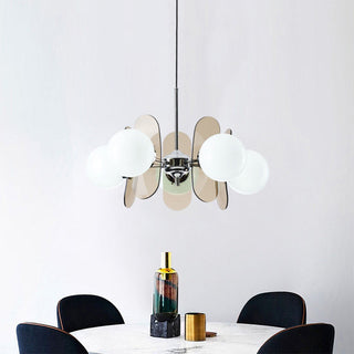 Acrylic pendant showing decorative geometric panels