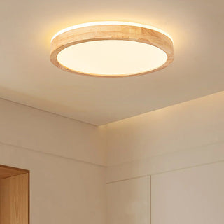 Natural round wood ceiling lamp LED frame – living room