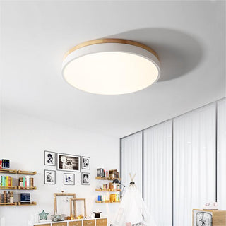 Nordic wood ceiling light flush mount – three-tone LED, living room