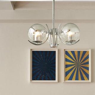 Silver glass metal frame chandelier front — modern space ball design