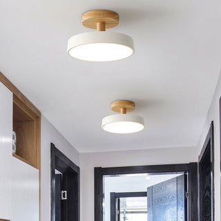 Colorful round flush mount ceiling light with wood and iron