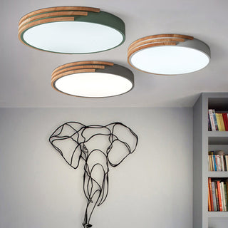 Wood grain round ceiling fixture, dimmable LED living room light