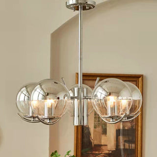 Modern silver glass ball chandelier — metal frame space ceiling light