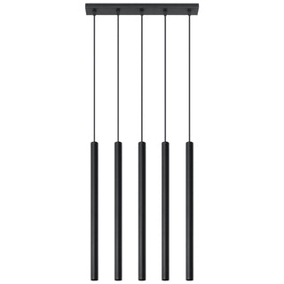 Suspension tube moderne en acier noir | 5 lumières