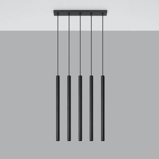 Suspension tube moderne en acier noir | 5 lumières