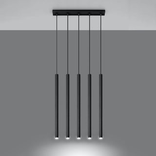 Suspension tube moderne en acier noir | 5 lumières