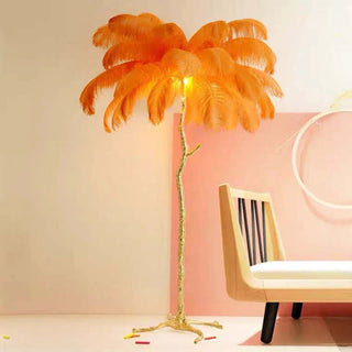 Luxury floor lamp feather — resin maple leaf warm