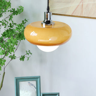 Dining room Bauhaus pendant with glass dome and cord