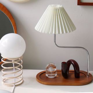 Solid wood vintage lamp front — retro pleated fabric iron design