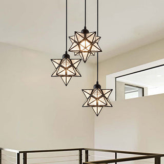 Glass star pendant lamp with adjustable black gold fixture