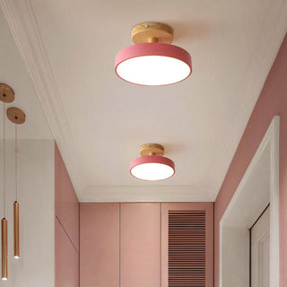 Wood iron flush mount ceiling fixture, colorful round design