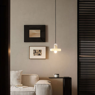 Mini marble pendant from below — vintage alabaster bedside fixture