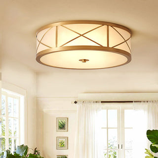 Glass drum ceiling fixture antique brass – geometric design