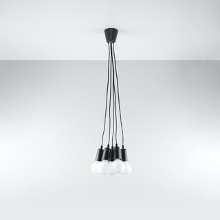 Suspension noire minimaliste – Lustre à cinq ampoules | Luminaire suspendu moderne