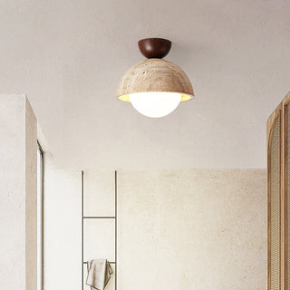 Yellow industrial ceiling lamp – stone finish dining room light