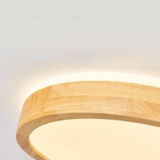 Round natural wood ceiling lamp LED – living room frame