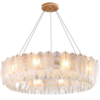 Luxury crystal round chandelier feather iron ceiling fixture