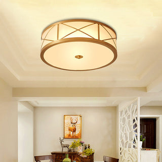 Antique glass brass ceiling lamp drum – geometric pattern