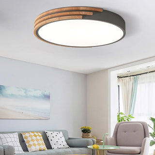 Dimmable LED wood ceiling fixture, round living room design
