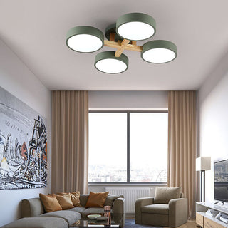 Acrylic multi-head ceiling lamp close-up, diffused modern design
