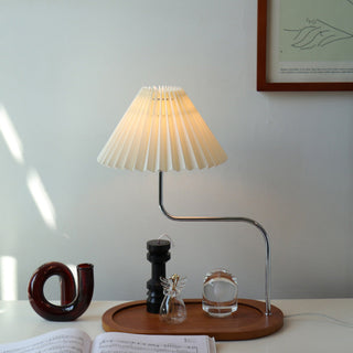 Retro solid wood lamp close-up — vintage pleated shade detail