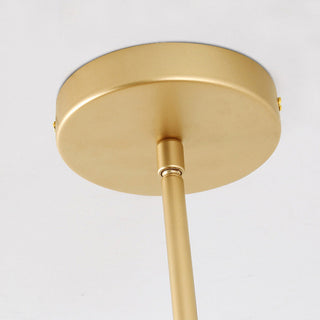Mid-century brass chandelier illuminated — 10-bulb metal warm light