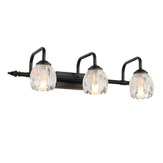 Black glass bathroom vanity sconce — iron frame modern wall lamp