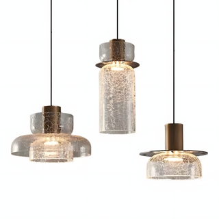 Suspension moderne en verre – Lampe suspendue à double tête avec design texturé