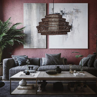 Rattan cage pendant light — modern living room hanging lamp
