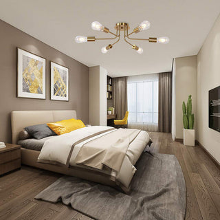 Modern gold chandelier detail — semi-flush 6-shade warm texture