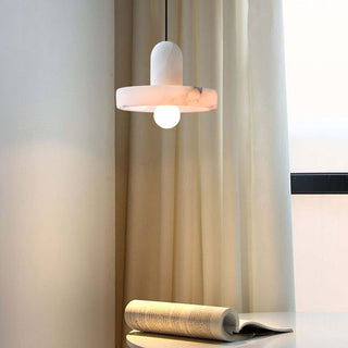 Vintage marble pendant lamp detail — alabaster bedside ceiling