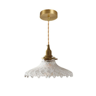 Brass mid-century pendant top view — vintage glass ceiling fixture