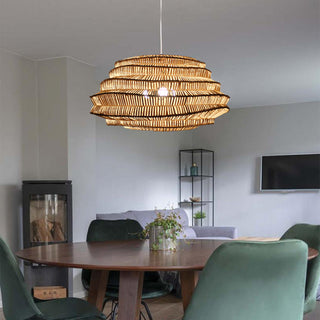 Cage pendant side view — rattan modern living room fixture