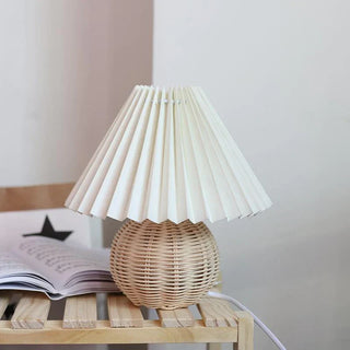 Scandinavian vintage rattan — ceramic LED table lamp