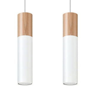 White Wood Pendant Light – Scandinavian Two Light Pendant | Modern Wood Lighting