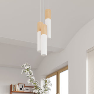 Suspension en bois blanc – Suspension scandinave à deux lumières | Éclairage moderne en bois