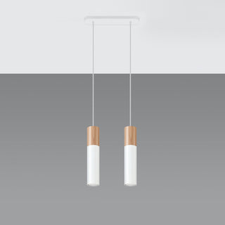 Suspension en bois blanc – Suspension scandinave à deux lumières | Éclairage moderne en bois