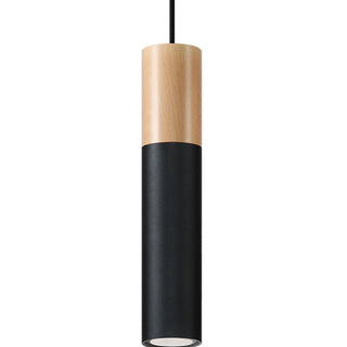Suspension moderne en bois noir – Luminaire suspendu scandinave avec des accents en bois naturel
