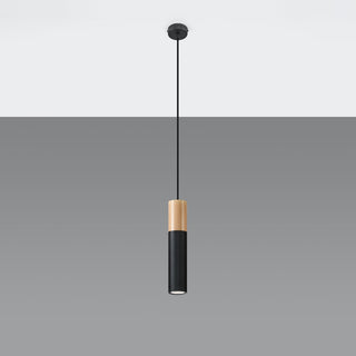 Suspension moderne en bois noir – Luminaire suspendu scandinave avec des accents en bois naturel