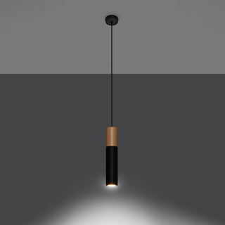 Suspension moderne en bois noir – Luminaire suspendu scandinave avec des accents en bois naturel