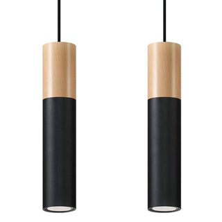 Suspension Bois Noir – Suspension Moderne à Deux Ampoules pour Îlot de Cuisine