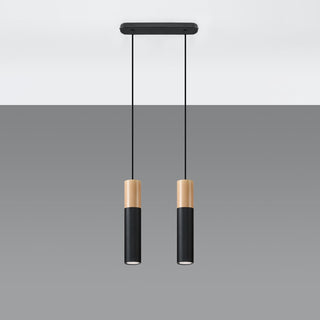 Suspension Bois Noir – Suspension Moderne à Deux Ampoules pour Îlot de Cuisine
